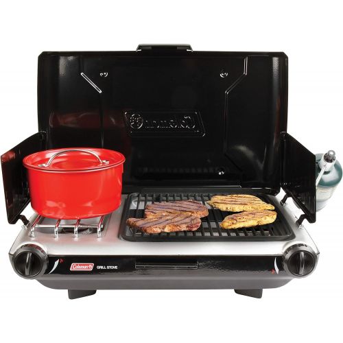 콜맨 Coleman Gas Camping Grill/Stove Tabletop Propane 2 in 1 Grill/Stove, 2 Burner