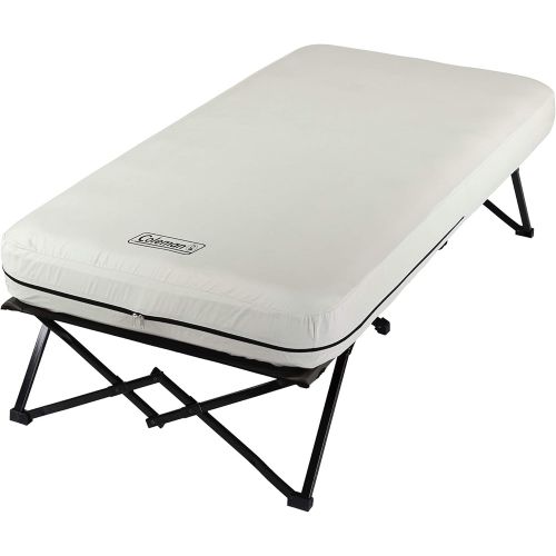 콜맨 Coleman Camping Cot, Air Mattress, and Pump Combo Folding Camp Cot and Air Bed with Side Tables and Battery Operated Pump