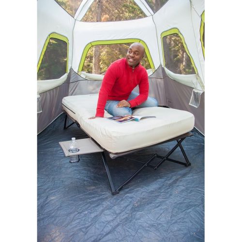 콜맨 Coleman Camping Cot, Air Mattress, and Pump Combo Folding Camp Cot and Air Bed with Side Tables and Battery Operated Pump