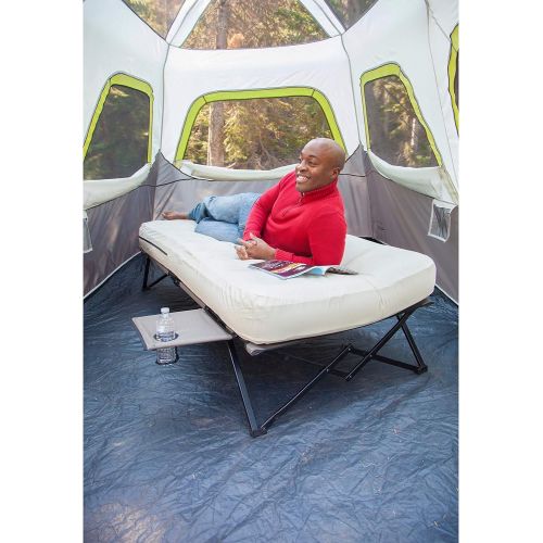 콜맨 Coleman Camping Cot, Air Mattress, and Pump Combo Folding Camp Cot and Air Bed with Side Tables and Battery Operated Pump
