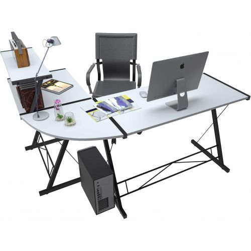  [아마존 핫딜] [아마존핫딜]L Shaped Desk Home Office Desk with Round Corner.Coleshome Computer Desk with Large Monitor Stand,PC Table Workstation, White