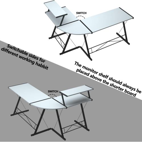  [아마존 핫딜] [아마존핫딜]L Shaped Desk Home Office Desk with Round Corner.Coleshome Computer Desk with Large Monitor Stand,PC Table Workstation, White