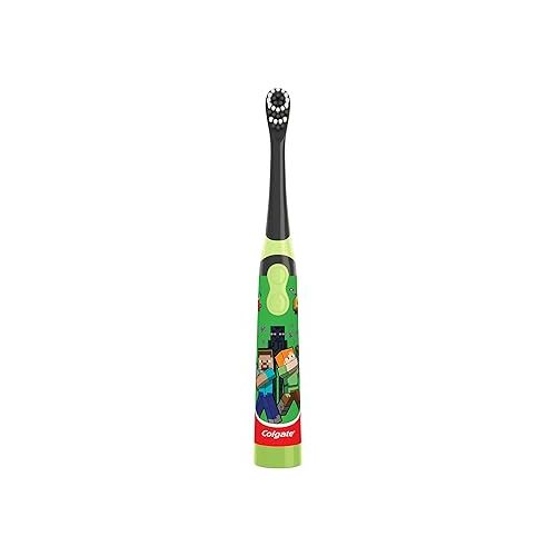  Colgate Kids Battery Powered Minecraft Toothbrush, Extra Soft Kids Battery Toothbrush with 1 AA Battery Included, Made for Ages 3 and Up, Features Easy On and Off Switch, Flat Lay Handle, 1 Count