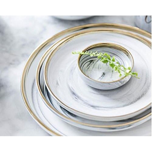  [아마존베스트]Colias Wing 3.5 Inch Elegant&Attractive Marble Pattern Stylish Design Multipurpose Porcelain Side Dish Bowl Seasoning Dishes Soy Dipping Sauce Dishes-Set of 4-White&Golden