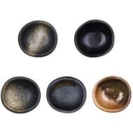 [아마존베스트]Colias Wing 3.5 Retro Style Black/Brown Stylish Design Multipurpose Porcelain Side Dish Bowl Seasoning Dishes Soy Dipping Sauce Dishes-Set of 5
