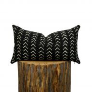 ColinAndFinn ASHA LUMBAR - Black Mudcloth Lumbar Pillow Cover in black with off white arrow detail