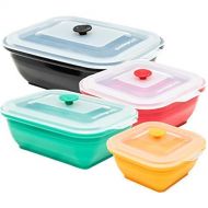Collapse-it Collapse it Silicone Food Storage Containers - BPA Free Airtight Silicone Lids, 4 Piece Set of 7-Cup & 4-Cup Collapsible Lunch Box Containers - Oven, Microwave, Freezer Safe