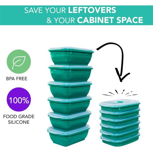  Collapse-it Collapse it Silicone Food Storage Containers - BPA Free Airtight Silicone Lids, 4 Piece Set of 7-Cup & 4-Cup Collapsible Lunch Box Containers - Oven, Microwave, Freezer Safe