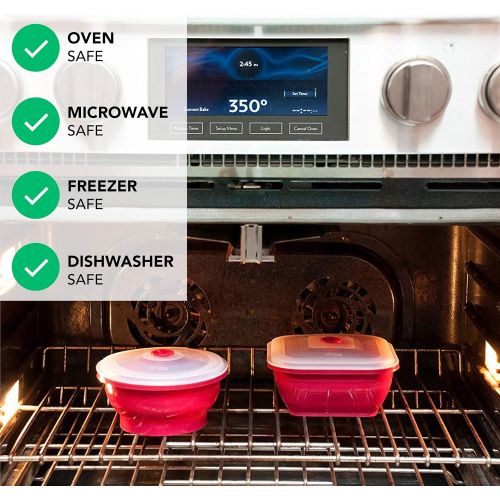  Collapse-it Collapse it Silicone Food Storage Containers - BPA Free Airtight Silicone Lids, 4 Piece Set of 7-Cup & 4-Cup Collapsible Lunch Box Containers - Oven, Microwave, Freezer Safe