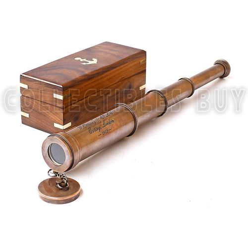  [아마존베스트]Vintage Copper Finish Telescope with Wooden Box Marine Gift London 1917