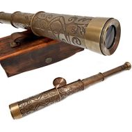 [아마존베스트]A Brass Nautical Handmade Retro Telescope Vintage Leather Box Pirate Movie Prop Designer Spyglass