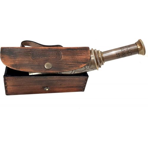  [아마존베스트]A Brass Nautical Handmade Retro Telescope Vintage Leather Box Pirate Movie Prop Designer Spyglass