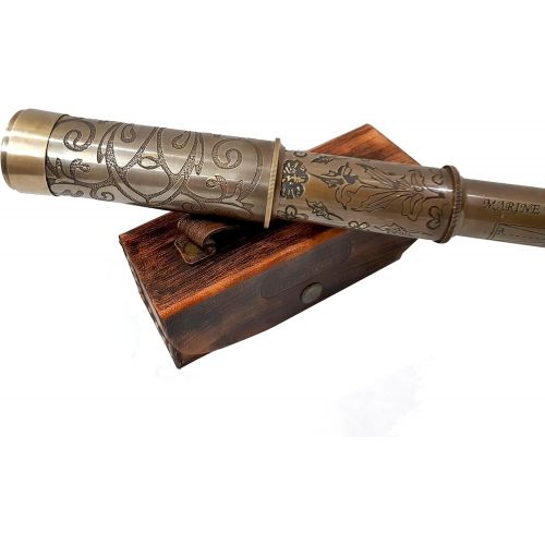  [아마존베스트]A Brass Nautical Handmade Retro Telescope Vintage Leather Box Pirate Movie Prop Designer Spyglass