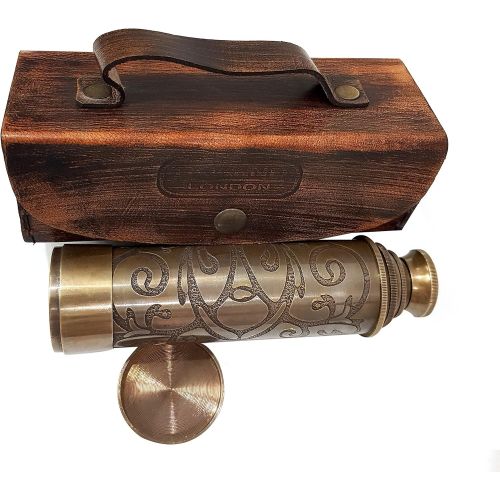  [아마존베스트]A Brass Nautical Handmade Retro Telescope Vintage Leather Box Pirate Movie Prop Designer Spyglass