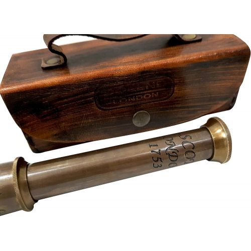  [아마존베스트]A Brass Nautical Handmade Retro Telescope Vintage Leather Box Pirate Movie Prop Designer Spyglass