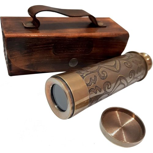  [아마존베스트]A Brass Nautical Handmade Retro Telescope Vintage Leather Box Pirate Movie Prop Designer Spyglass