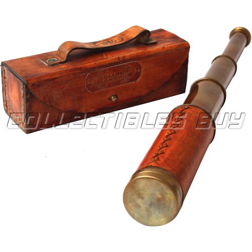  [아마존베스트]Orange Leather Marine Box Telescope Dollond London 1920 Era Maritime Vintage Functional Spyglass Sailor Instrument - Handmade Gifts Article