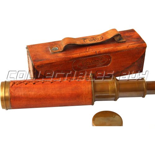  [아마존베스트]Orange Leather Marine Box Telescope Dollond London 1920 Era Maritime Vintage Functional Spyglass Sailor Instrument - Handmade Gifts Article