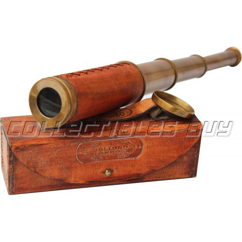  [아마존베스트]Orange Leather Marine Box Telescope Dollond London 1920 Era Maritime Vintage Functional Spyglass Sailor Instrument - Handmade Gifts Article