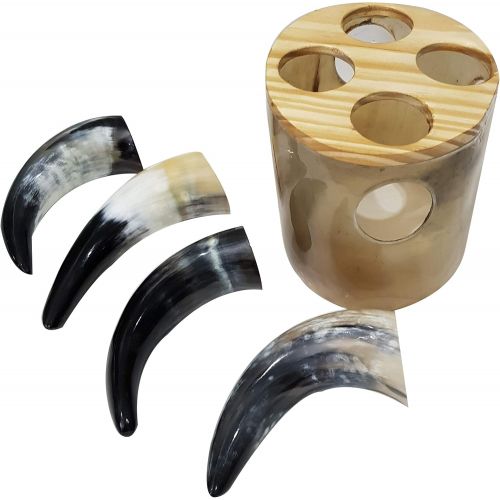  [아마존베스트]CollectiblesBuy Vintage Handmade Ceremonial Viking Mead Drinking Horn Set Of 4 Ale Sip Mead Ancient With Stand