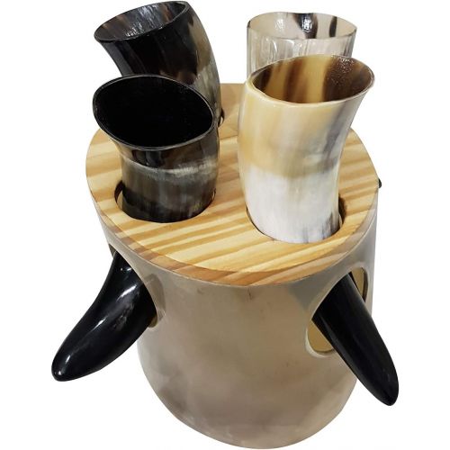  [아마존베스트]CollectiblesBuy Vintage Handmade Ceremonial Viking Mead Drinking Horn Set Of 4 Ale Sip Mead Ancient With Stand