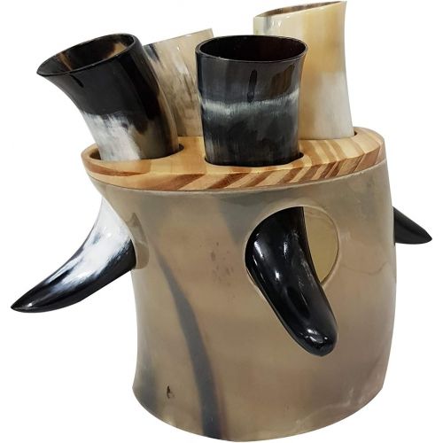  [아마존베스트]CollectiblesBuy Vintage Handmade Ceremonial Viking Mead Drinking Horn Set Of 4 Ale Sip Mead Ancient With Stand