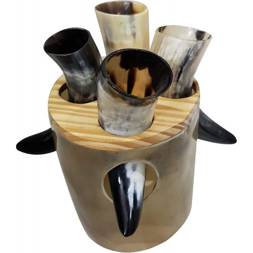  [아마존베스트]CollectiblesBuy Vintage Handmade Ceremonial Viking Mead Drinking Horn Set Of 4 Ale Sip Mead Ancient With Stand