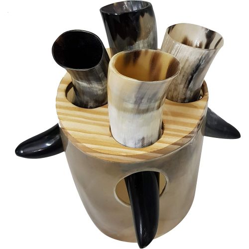  [아마존베스트]CollectiblesBuy Vintage Handmade Ceremonial Viking Mead Drinking Horn Set Of 4 Ale Sip Mead Ancient With Stand