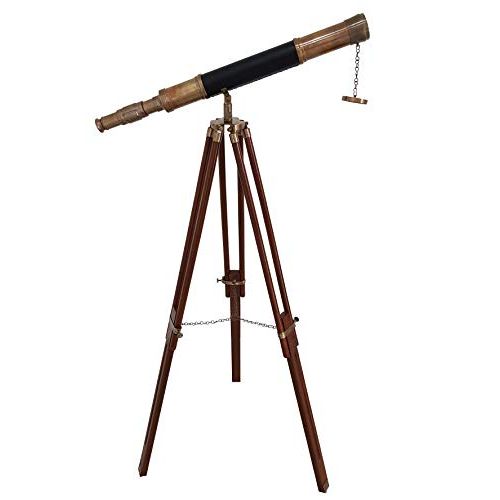  [아마존베스트]CollectiblesBuy A Sailor Boat Antique Telescope Black Leather Wooden Stand Marine Royal Telescopes