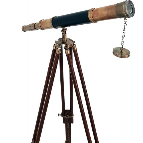  [아마존베스트]CollectiblesBuy A Sailor Boat Antique Telescope Black Leather Wooden Stand Marine Royal Telescopes