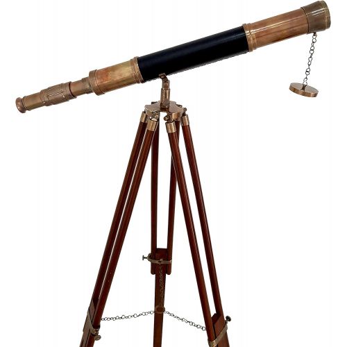  [아마존베스트]CollectiblesBuy A Sailor Boat Antique Telescope Black Leather Wooden Stand Marine Royal Telescopes