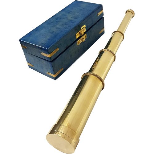  [아마존베스트]CollectiblesBuy Nautical Handheld Solid Brass Telescope Blue Wooden Box Pirate Spyglass Sailor Scope Antique