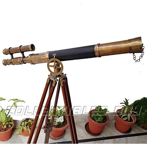  [아마존베스트]Maritime Brass Antique Double Barrel Designer Telescope with Wooden Tripod Floor Standing Telescopic tripods - collectiblesBuy