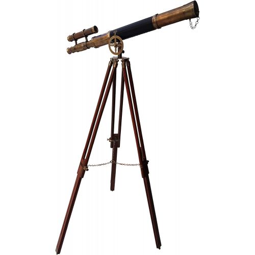  [아마존베스트]Maritime Brass Antique Double Barrel Designer Telescope with Wooden Tripod Floor Standing Telescopic tripods - collectiblesBuy