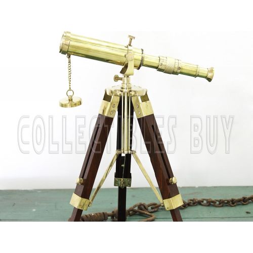  [아마존베스트]CollectiblesBuy Antique Handmade Tripod Telescope Desktop Decorative Shiny Brass Wooden Stand