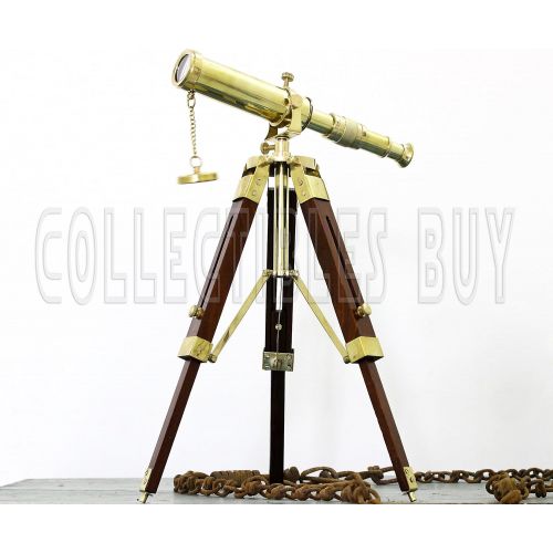  [아마존베스트]CollectiblesBuy Antique Handmade Tripod Telescope Desktop Decorative Shiny Brass Wooden Stand