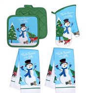 [아마존베스트]Collection Christmas Kitchen Towel Set 5 Piece 2 Pot Holders & Towels with 1 Oven Mitt (Snowman)