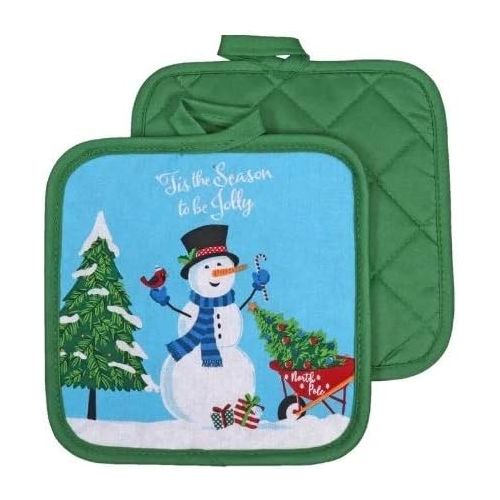  [아마존베스트]Collection Christmas Kitchen Towel Set 5 Piece 2 Pot Holders & Towels with 1 Oven Mitt (Snowman)