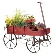 Collections Etc Amish Wagon Decorative Indoor/Outdoor Garden Backyard Planter, Red