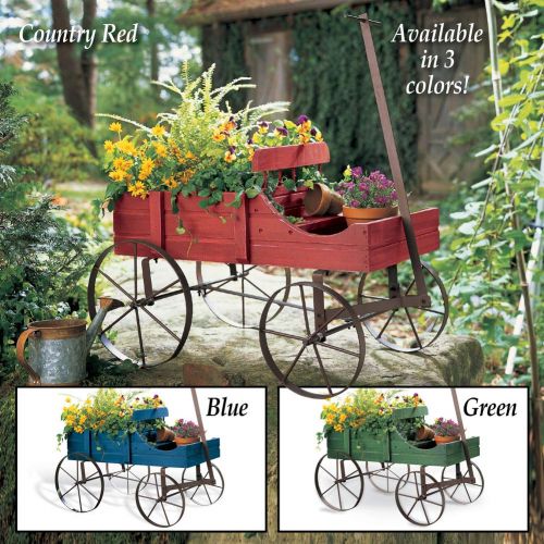  Collections Etc Amish Wagon Decorative Indoor/Outdoor Garden Backyard Planter, Red