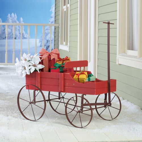  Collections Etc Amish Wagon Decorative Indoor/Outdoor Garden Backyard Planter, Red