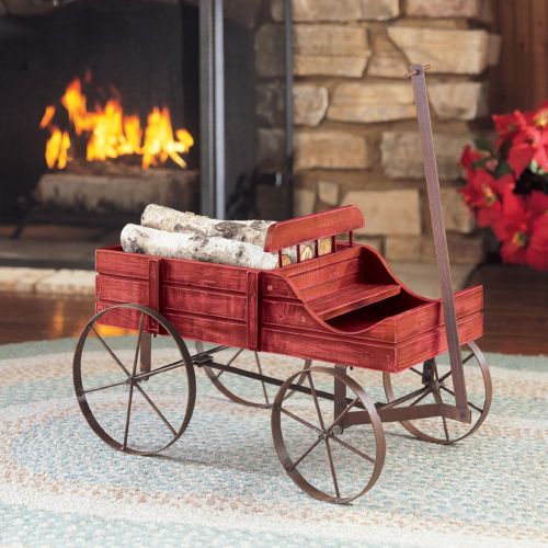  Collections Etc Amish Wagon Decorative Indoor/Outdoor Garden Backyard Planter, Red