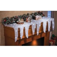 Collections Etc Lighted Snow and Icicle Holiday Mantel Scarf - Fireplace Decor for Christmas Village