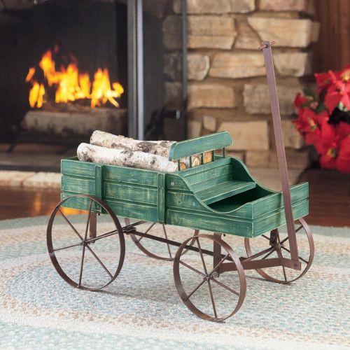  Collections Etc Amish Wagon Decorative Indoor/Outdoor Garden Backyard Planter, Green