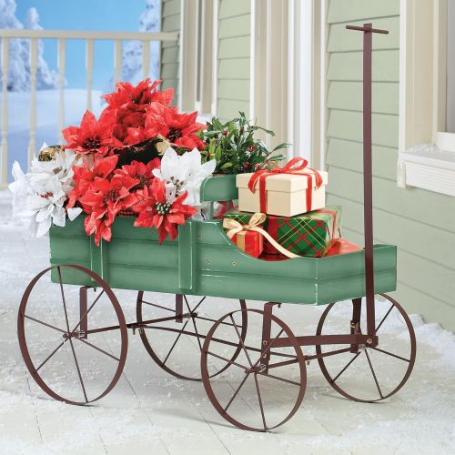  Collections Etc Amish Wagon Decorative Indoor/Outdoor Garden Backyard Planter, Green