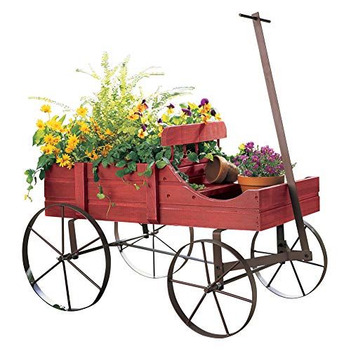  Collections Etc Amish Wagon Decorative Indoor/Outdoor Garden Backyard Planter, Red