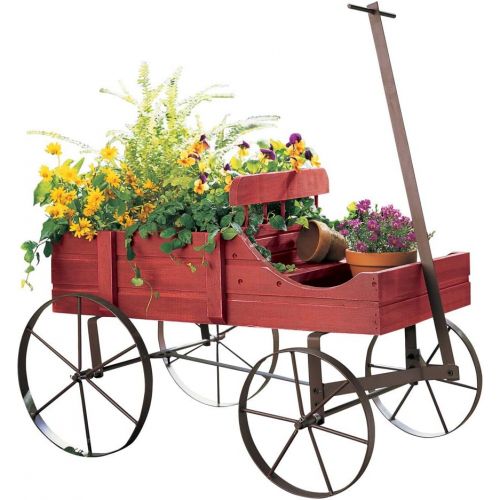  Collections Etc Amish Wagon Decorative Indoor/Outdoor Garden Backyard Planter, Red