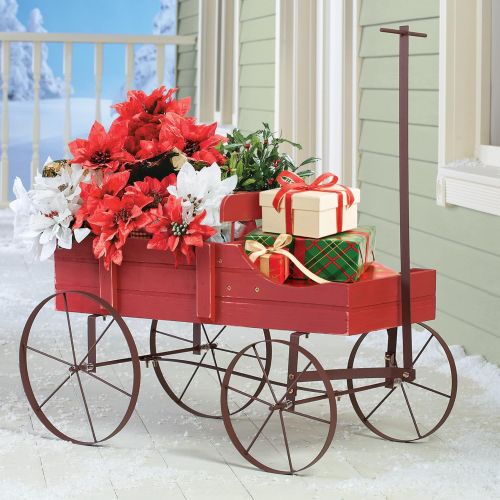  Collections Etc Amish Wagon Decorative Indoor/Outdoor Garden Backyard Planter, Red