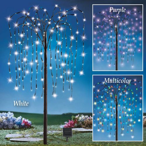  Collections Etc. LED Solar Willow Tree, Outdoor Solar Tree with Colorful Solar-Powered Lights with Adjustable Branches, White Lights