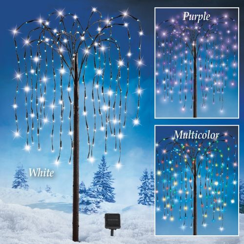  Collections Etc. LED Solar Willow Tree, Outdoor Solar Tree with Colorful Solar-Powered Lights with Adjustable Branches, White Lights